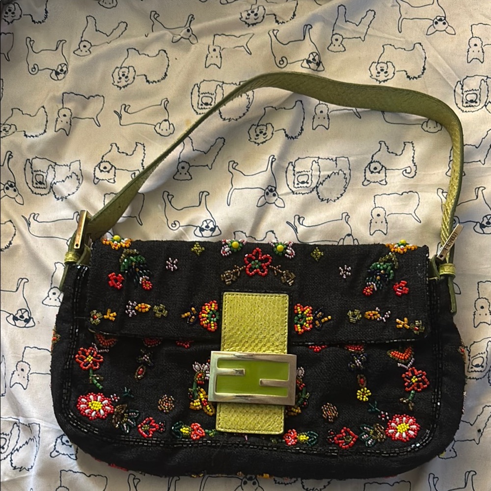 Fendi beaded snake skin trim baguette